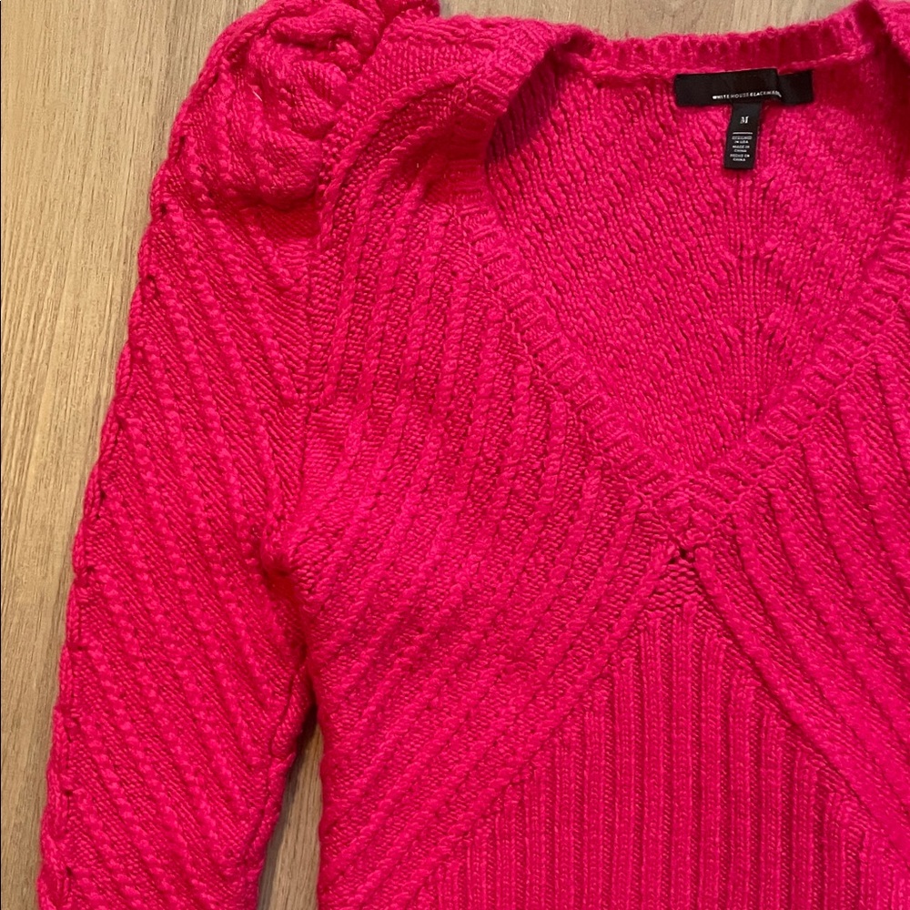 White House Black Market Bright Pink V-Neck Sweater - Picture 3 of 11